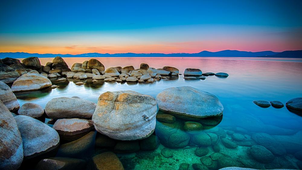 Lakeside circular stone at Lake Tahoe wallpaper