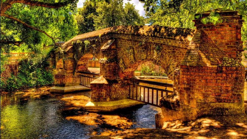 Stone Bridge over the river wallpaper