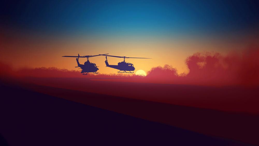 Helicopters silhouette wallpaper