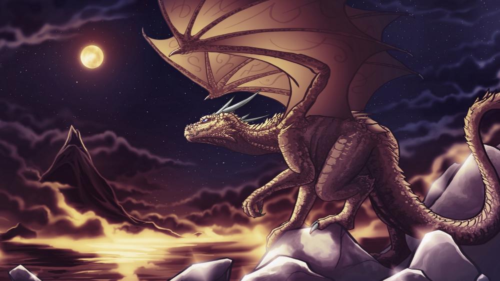 Dragon with full moon - Fantasy art wallpaper