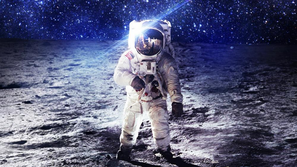 Astronaut walking on the Moon backiee