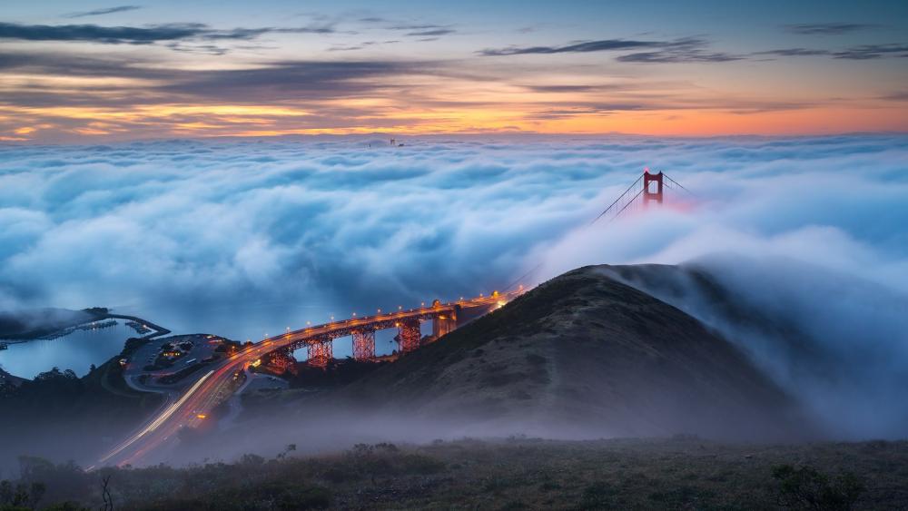 Golden Gate Bridge in clouds wallpaper