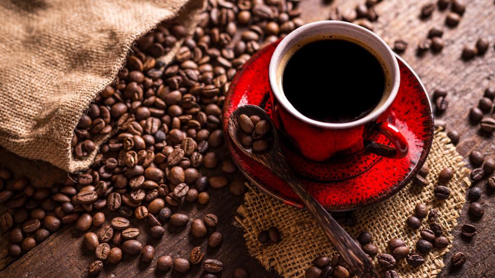 Coffee beans and cup wallpaper