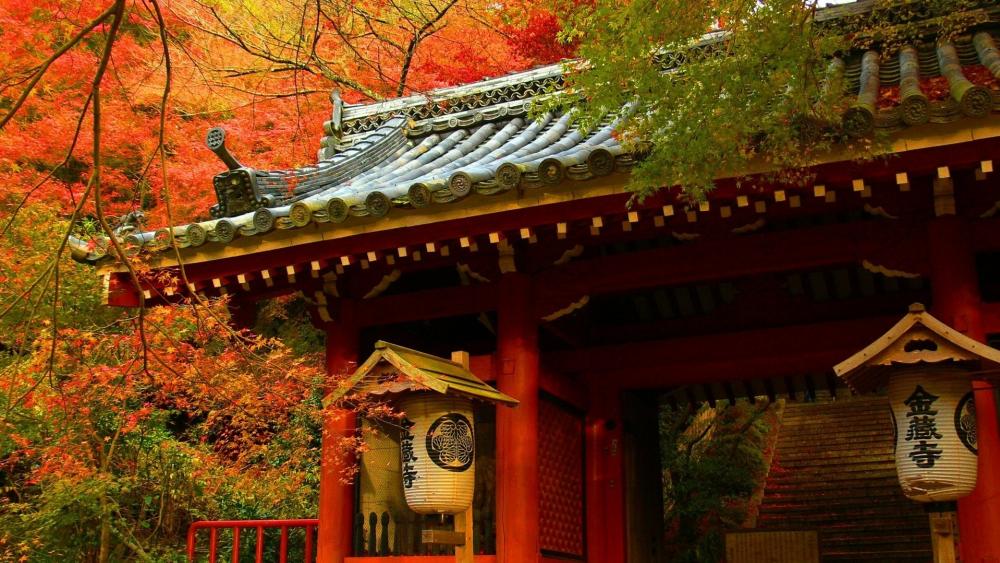 Japanese building in the fall wallpaper