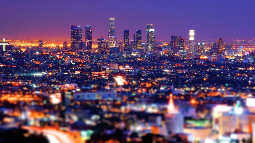 Los Angeles during night time- Tilt-shift photography wallpaper