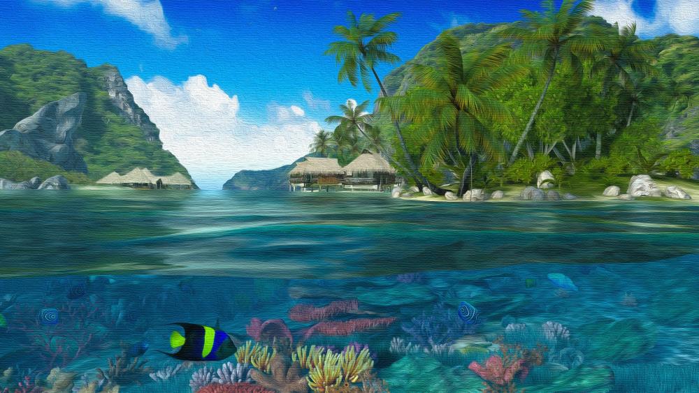 Fantasy tropical landscape painting art wallpaper