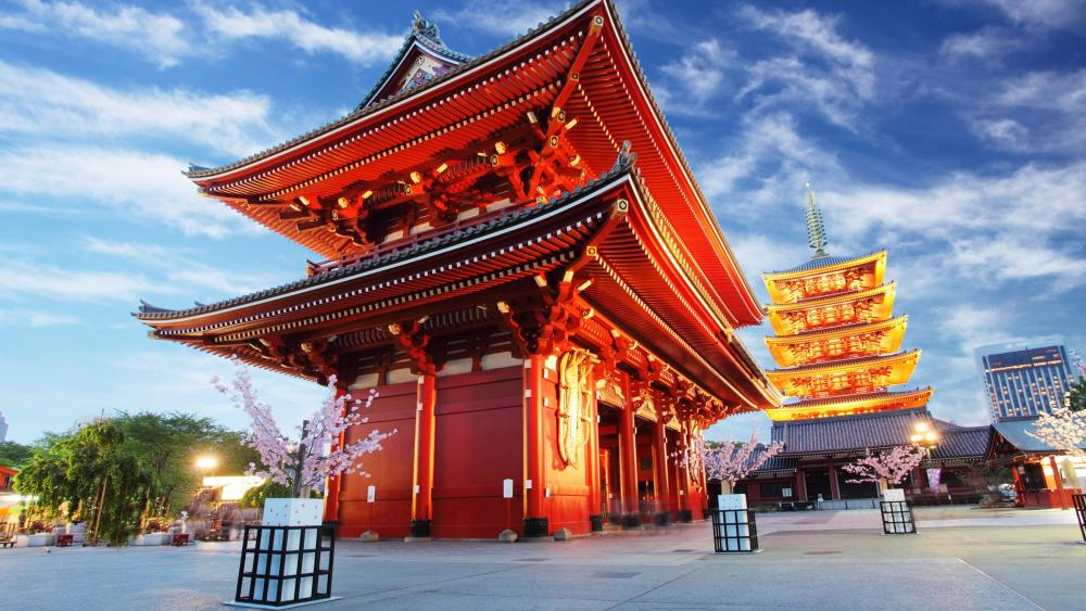 Sensoji-ji red Japanese temple in Asakusa, Tokyo wallpaper