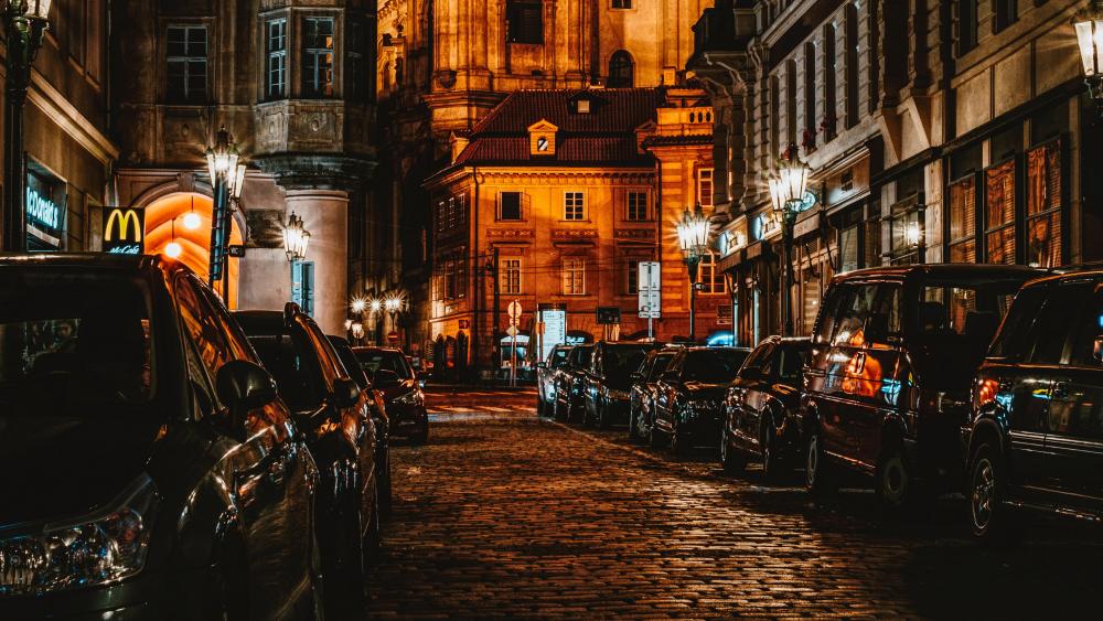 Prague night street wallpaper