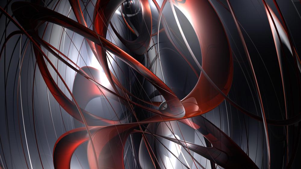 Red and gray 3D digital abstract art wallpaper
