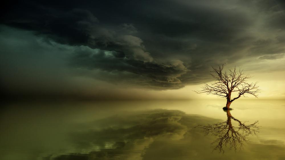 Lone tree in the water wallpaper
