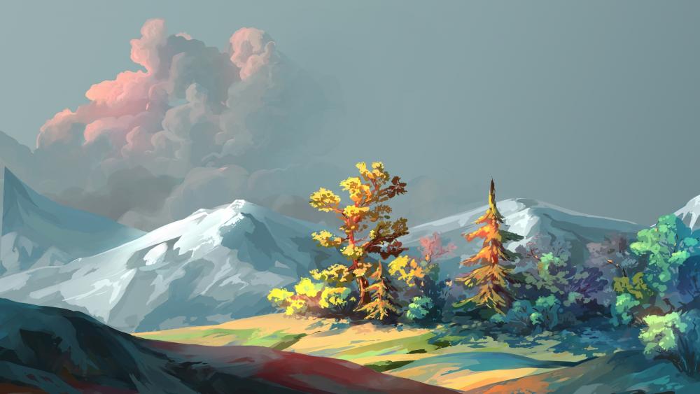 Modern landscape digital painting wallpaper