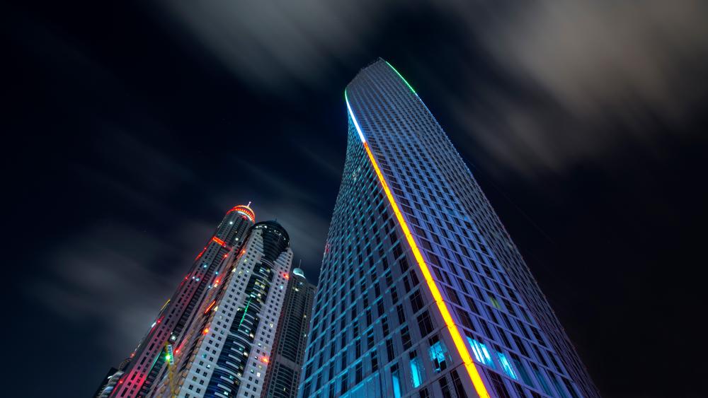 Ocean Heights Tower at night (Dubai) wallpaper