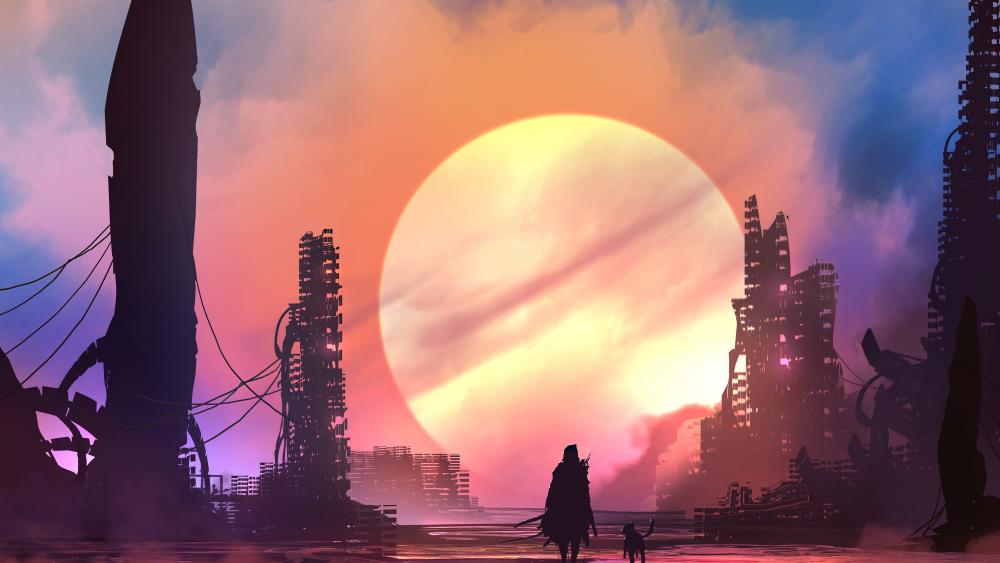 Apocalyptic metropolis fantasy art wallpaper