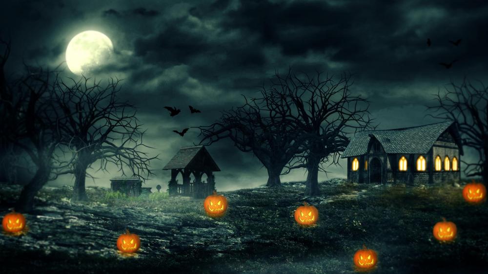 Full moon at Halloween night wallpaper
