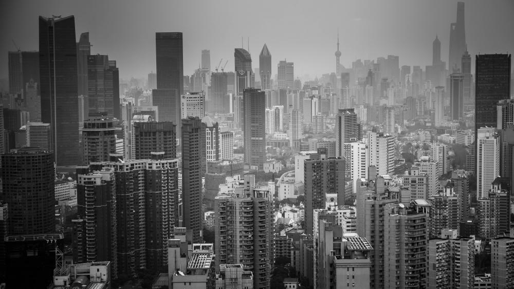 Monochrome Shanghai Skyline wallpaper