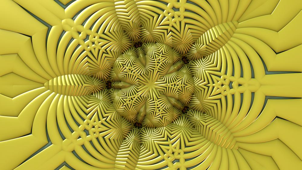 3D Yellow fractal art wallpaper