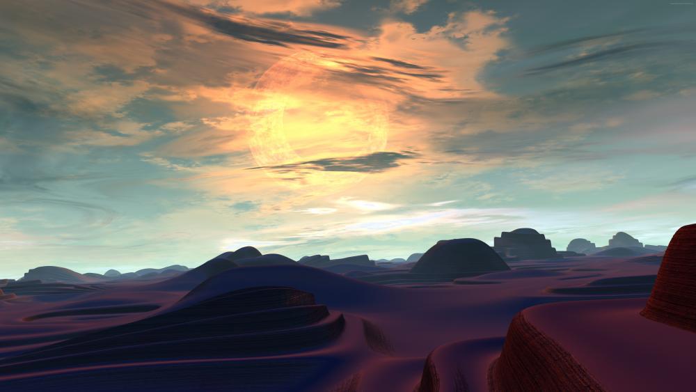 Alien planet landscape digital art wallpaper