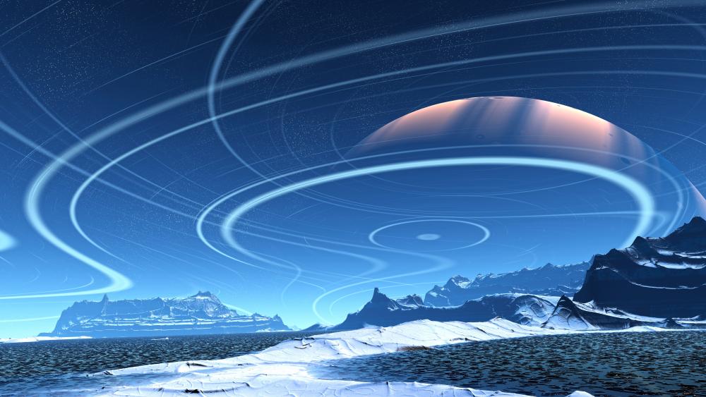 Science fiction snowy blue planet landscape wallpaper