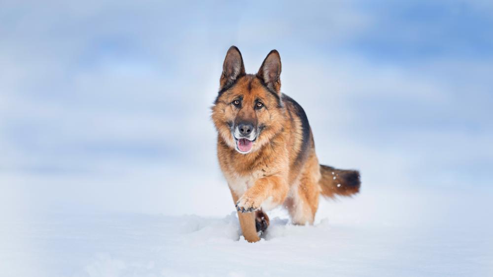 German Shepherd dog in the snow wallpaper