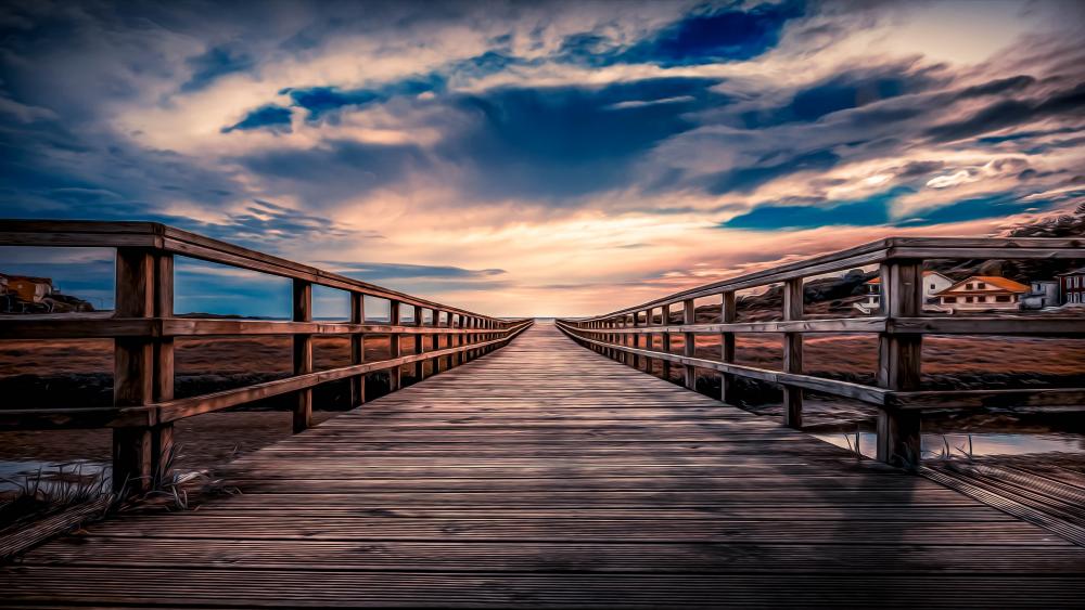 Pier under the cloudy sky wallpaper