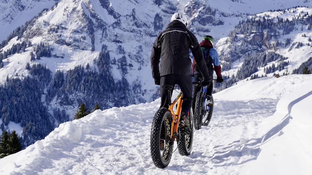 Cycling in the snow wallpaper
