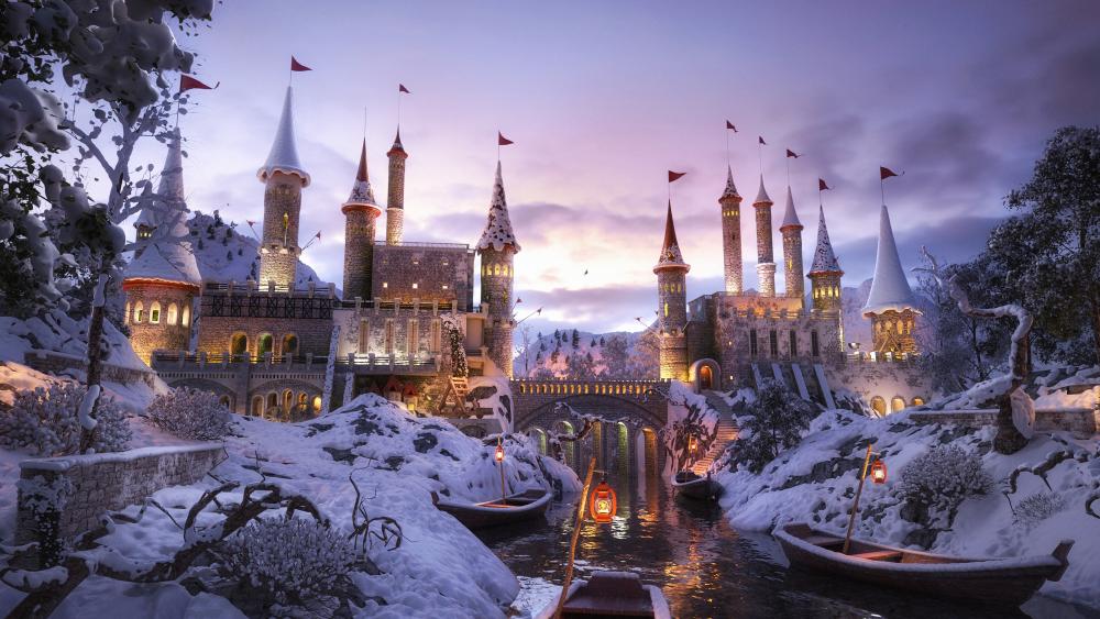 Fantasy winter castle wallpaper