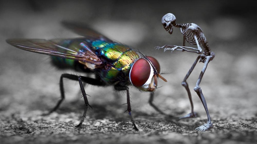 Fly and a skeleton encounter wallpaper