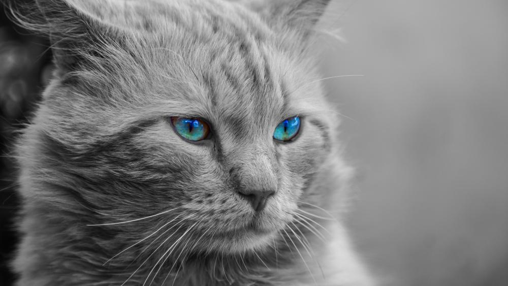 Black and white cat with blue eyes wallpaper