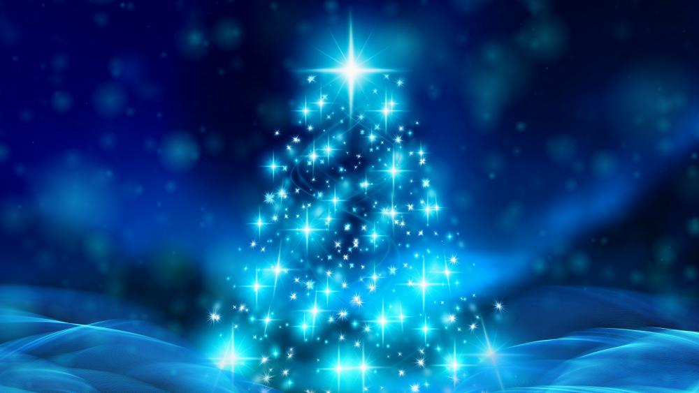 Glowing blue Christmas tree wallpaper