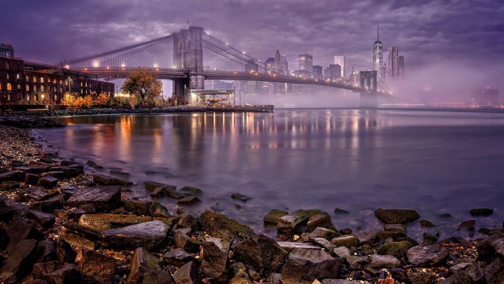 Brooklyn Bridge in the mist wallpaper