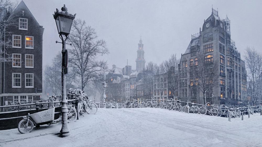 Snowy Amsterdam wallpaper