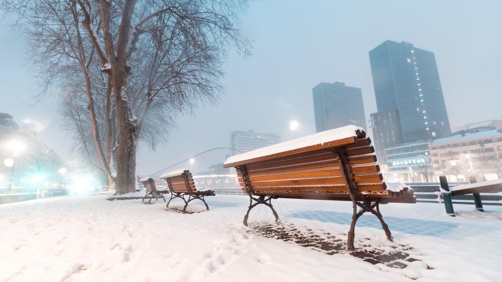 Snowy benches wallpaper