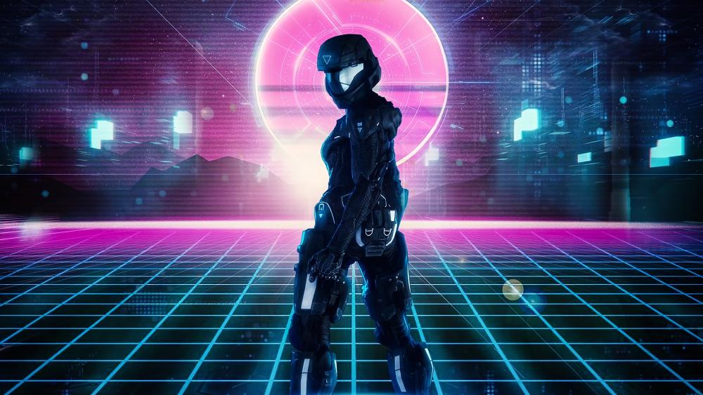 Retrofuturistic cyber woman wallpaper