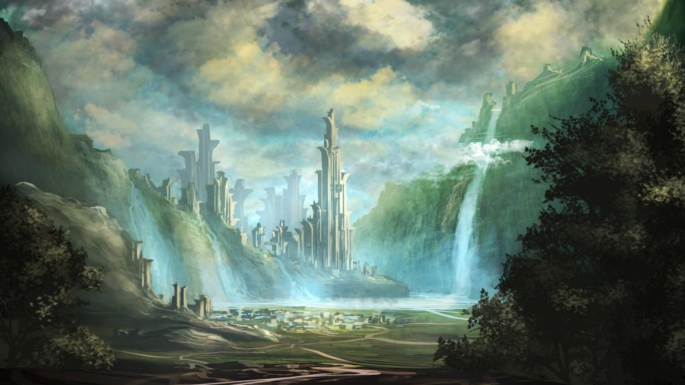 Fantasy waterfall wallpaper