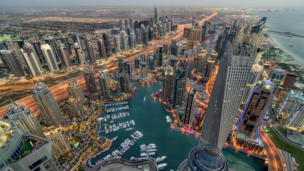 Dubai Marina aerial view wallpaper
