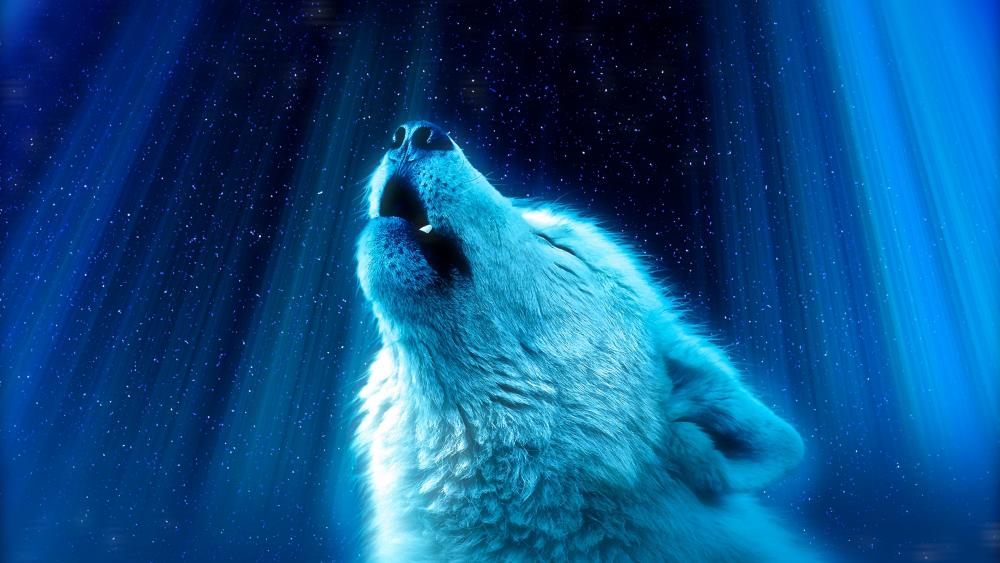 Wolf howling in the starlight wallpaper