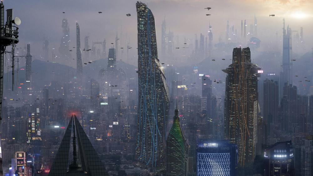 Sci-fi metropolis wallpaper