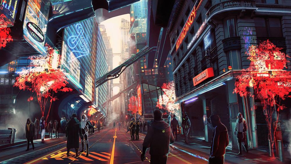 Futuristic anime city wallpaper