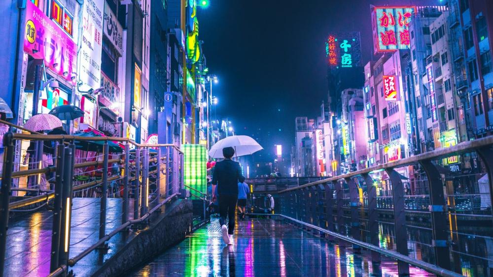 Osaka under rain wallpaper