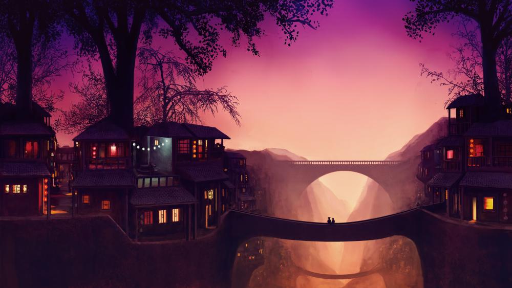 Romantic purple fantasy landscape wallpaper