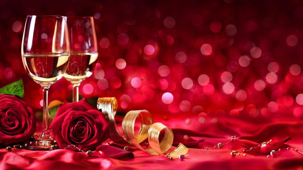 Champagne and red roses wallpaper