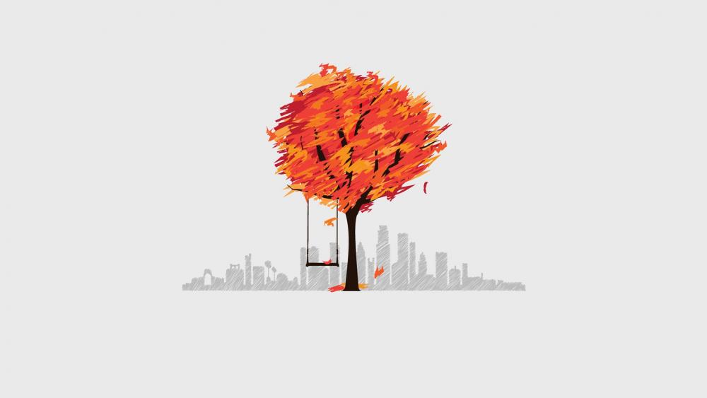 Tree swing minimal art wallpaper