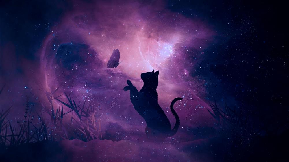 Cat playing with butterfly wallpaper