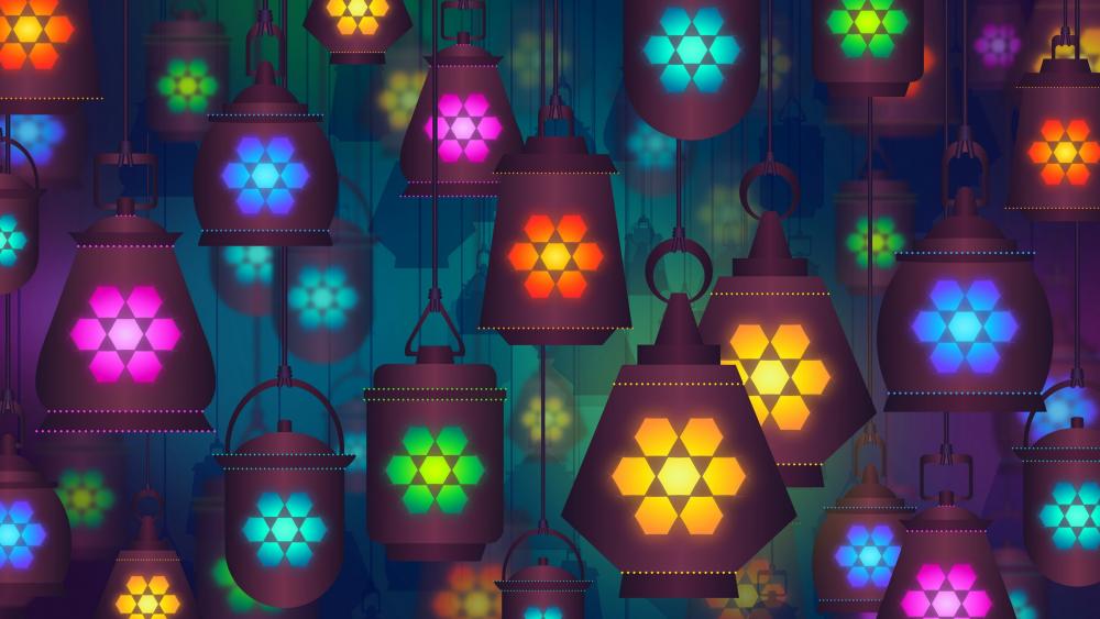 Colorful lannterns moroccan pattern wallpaper