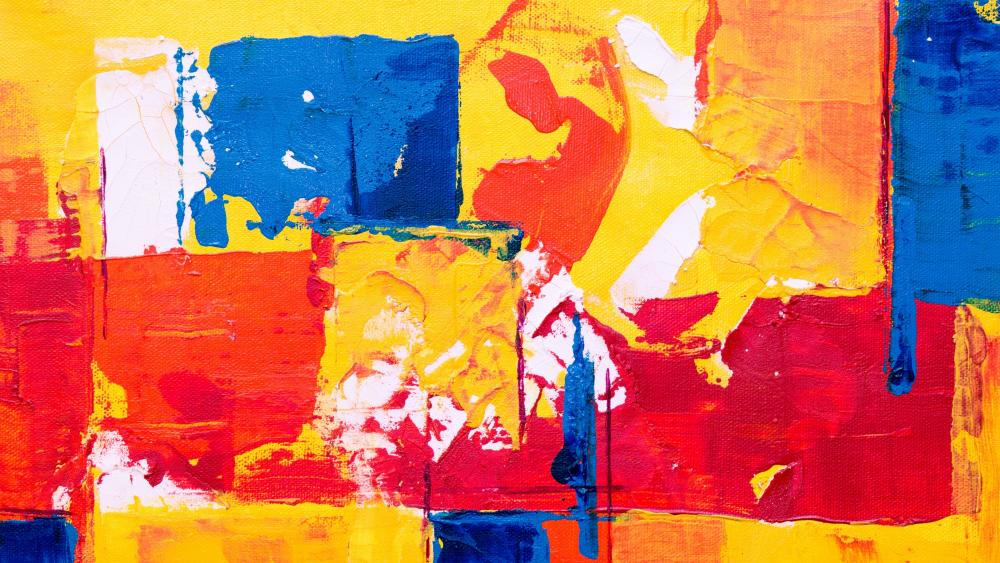 Blue orange yellow red abstract painting wallpaper
