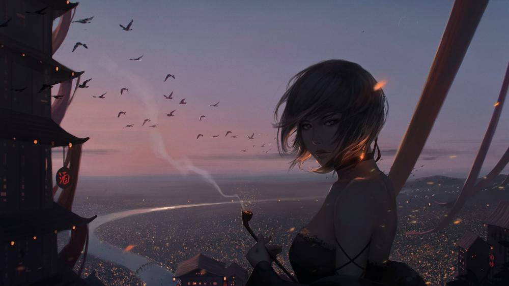 Oriental girl fantasy art wallpaper