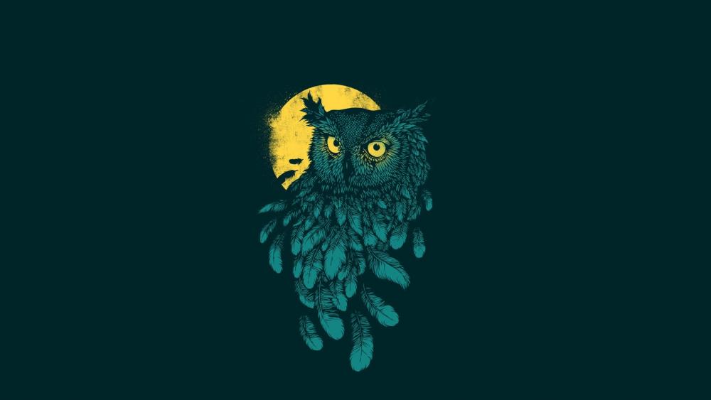 Owl at full moon drawing wallpaper