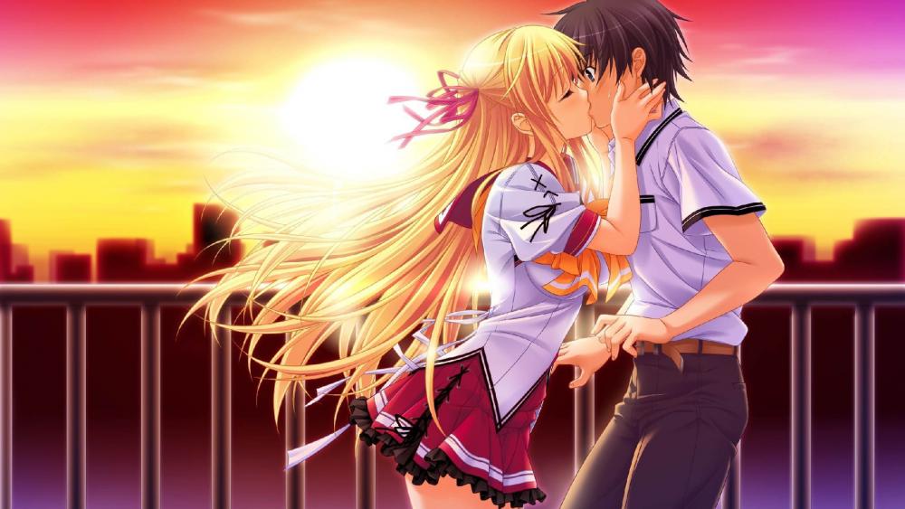 Romantic anime kiss wallpaper