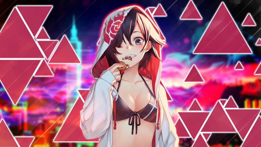 Anime girl eating cookie wallpaper