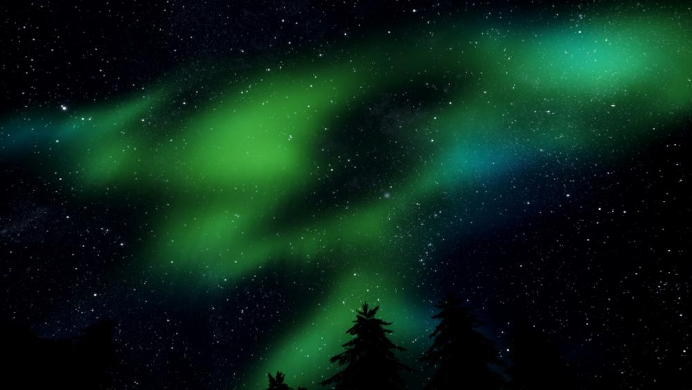 Aurora Borealis on the starry night sky wallpaper